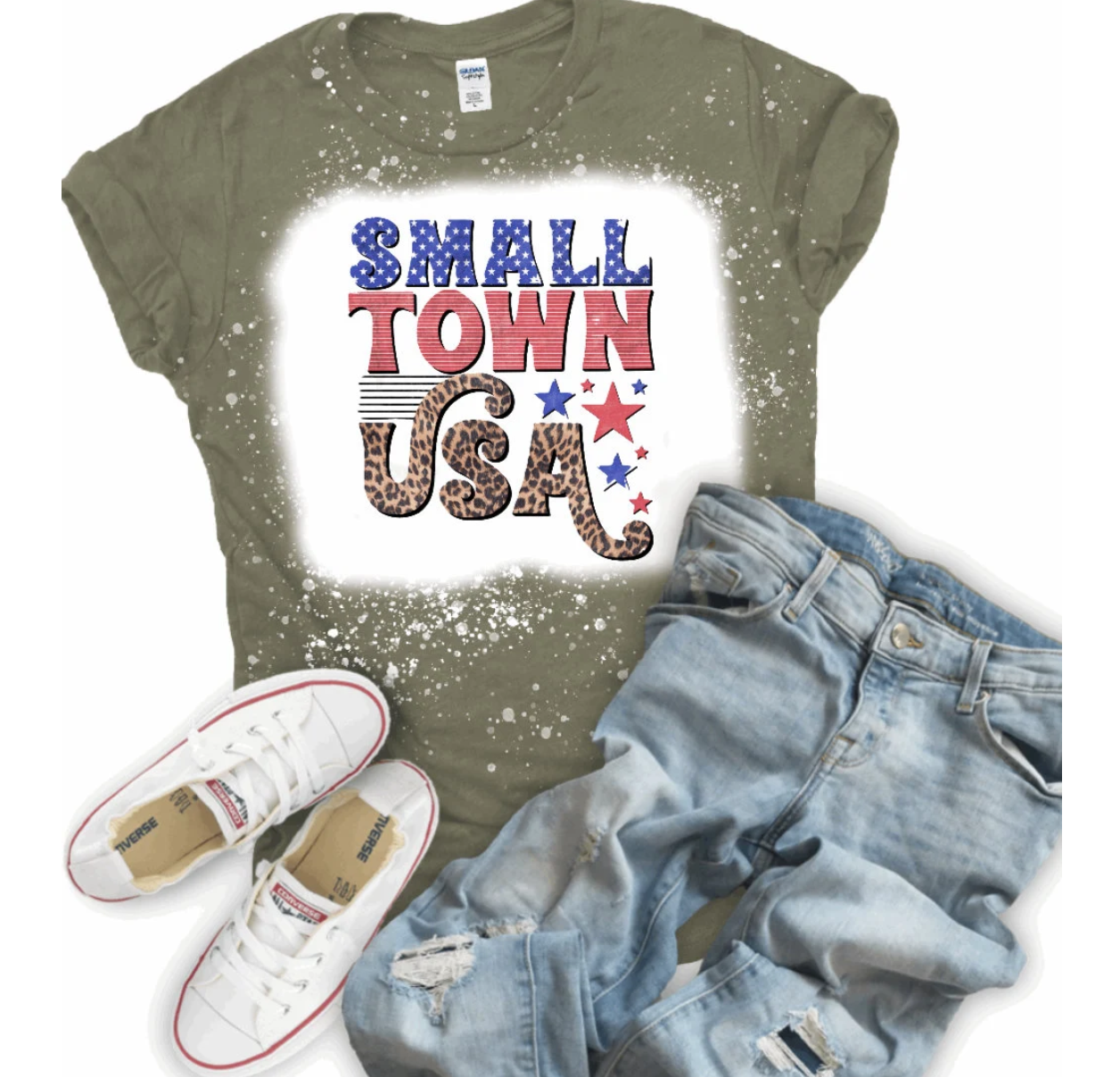 Small Town U.S.A Bleached Graphic Fashion T-Shirt