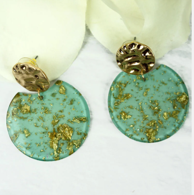 Swimming in Gold Earrings- Teal